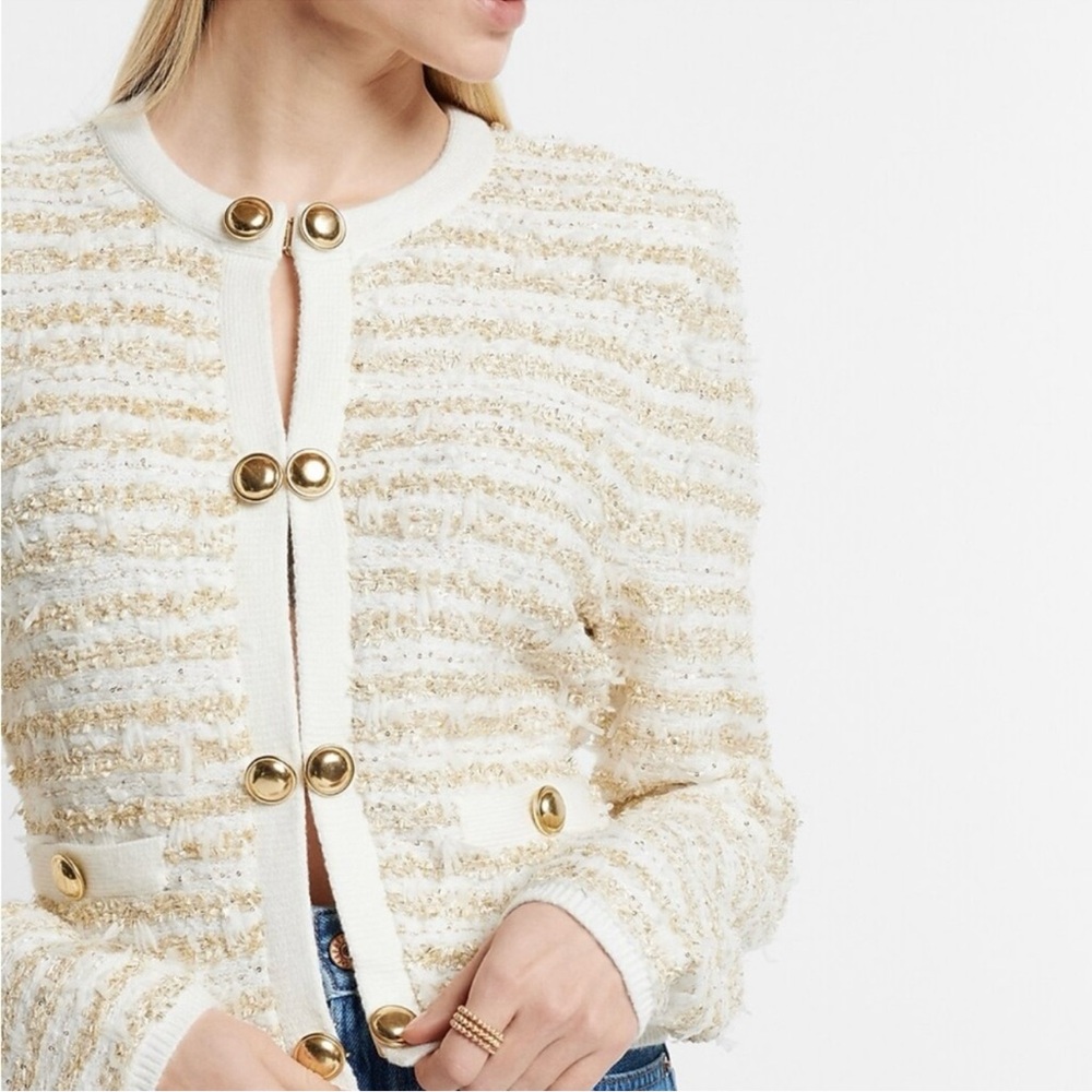 Express Cream and Gold Blazer with Bouclé Texture